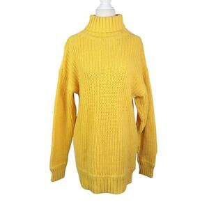 Vintage 90s Gap Yellow Cotton Knit Turtleneck Tunic Sweater M